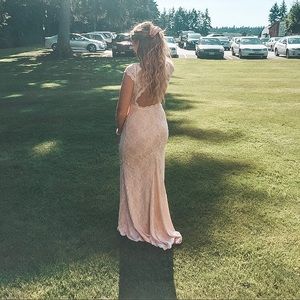 Lace open back black dress